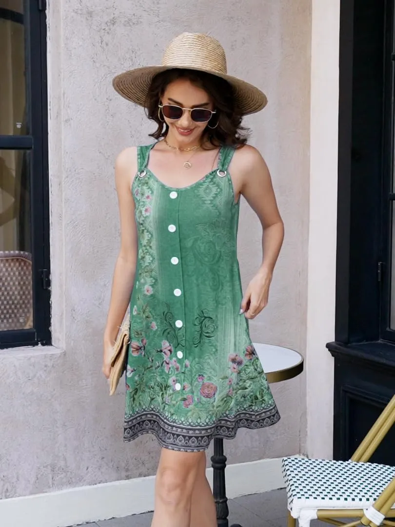 ETCYY Sun Dresses for Women 2025 Vacation Beach Swimsuit Coverups Sundresses Button Down Sleeveless Summer Dress