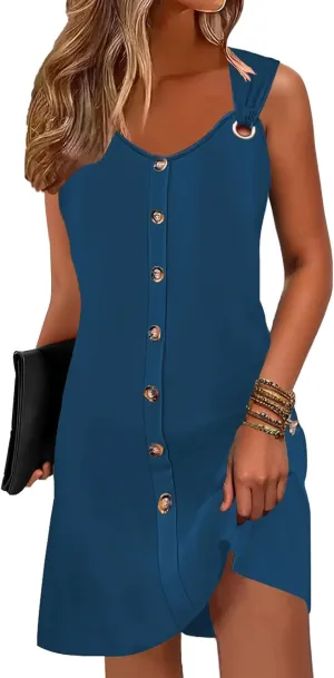 ETCYY Sun Dresses for Women 2025 Vacation Beach Swimsuit Coverups Sundresses Button Down Sleeveless Summer Dress