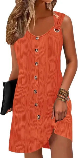 ETCYY Sun Dresses for Women 2025 Vacation Beach Swimsuit Coverups Sundresses Button Down Sleeveless Summer Dress