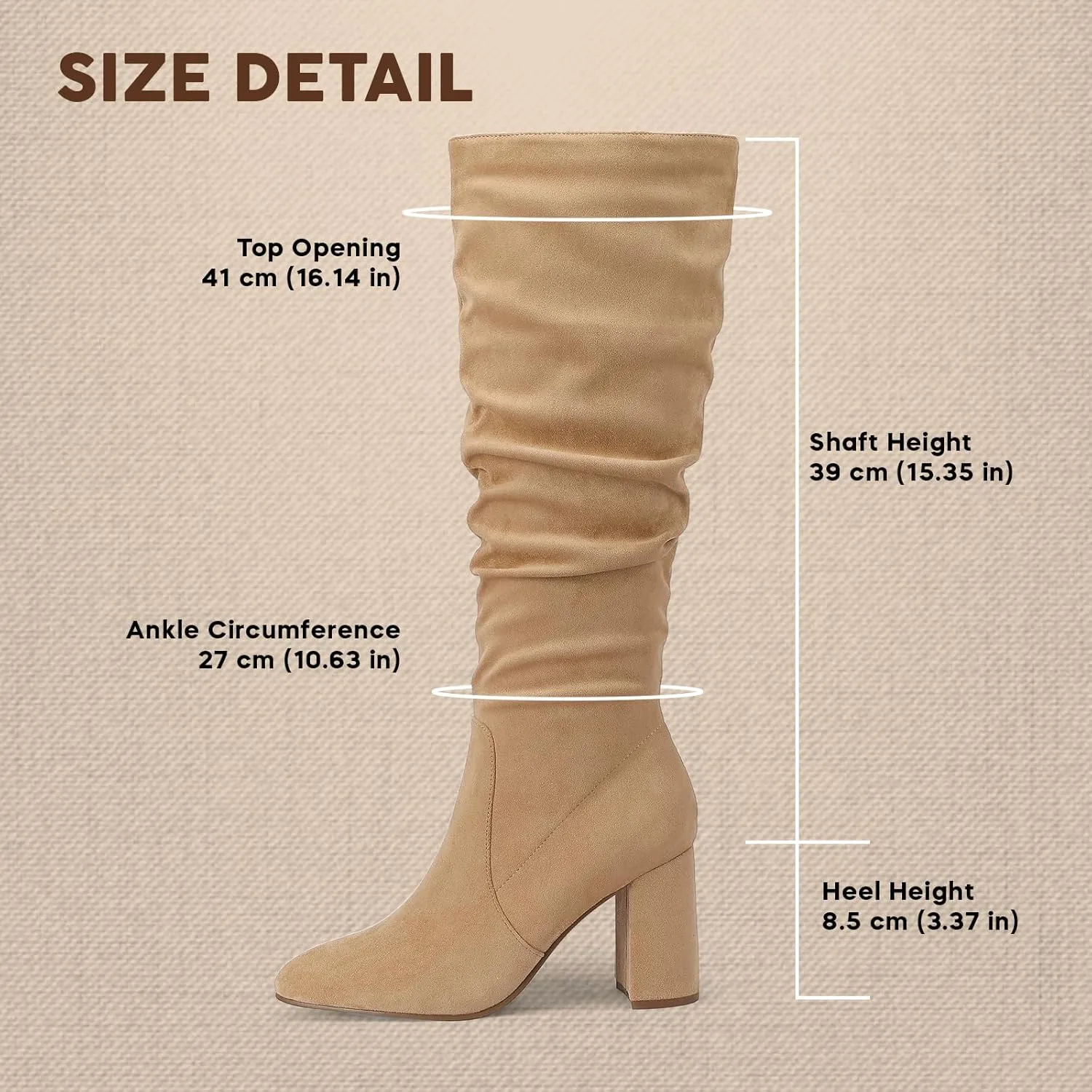 Eteridrey Knee High Boots Womens Chunky Heels Side Zipper Slouchy Boots Comfortable Faux Suede Riding Mid Calf Boots…