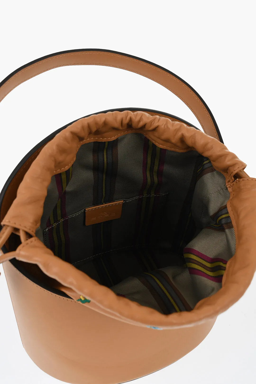 Etro Leather Bucket Bag with Embroidery Flowers
