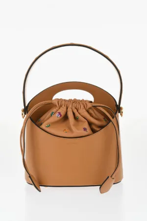Etro Leather Bucket Bag with Embroidery Flowers