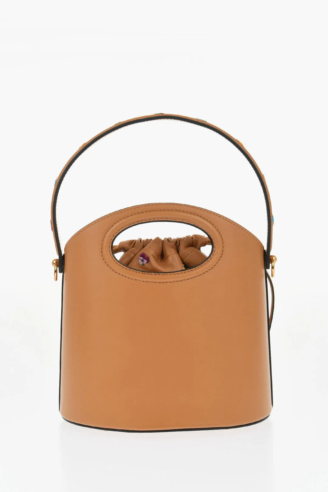 Etro Leather Bucket Bag with Embroidery Flowers