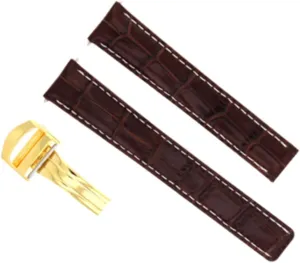 Ewatchparts 18mm Leather Watch Band Strap Compatible With Cartier Tank Gold Deployment Clasp 18/16 Brown With White Stitching