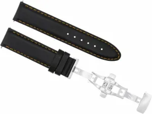Ewatchparts 18mm Smooth Leather Watch Band Strap Compatible With Invicta 19814,19815,19822 Diver Black With Orange Stitching