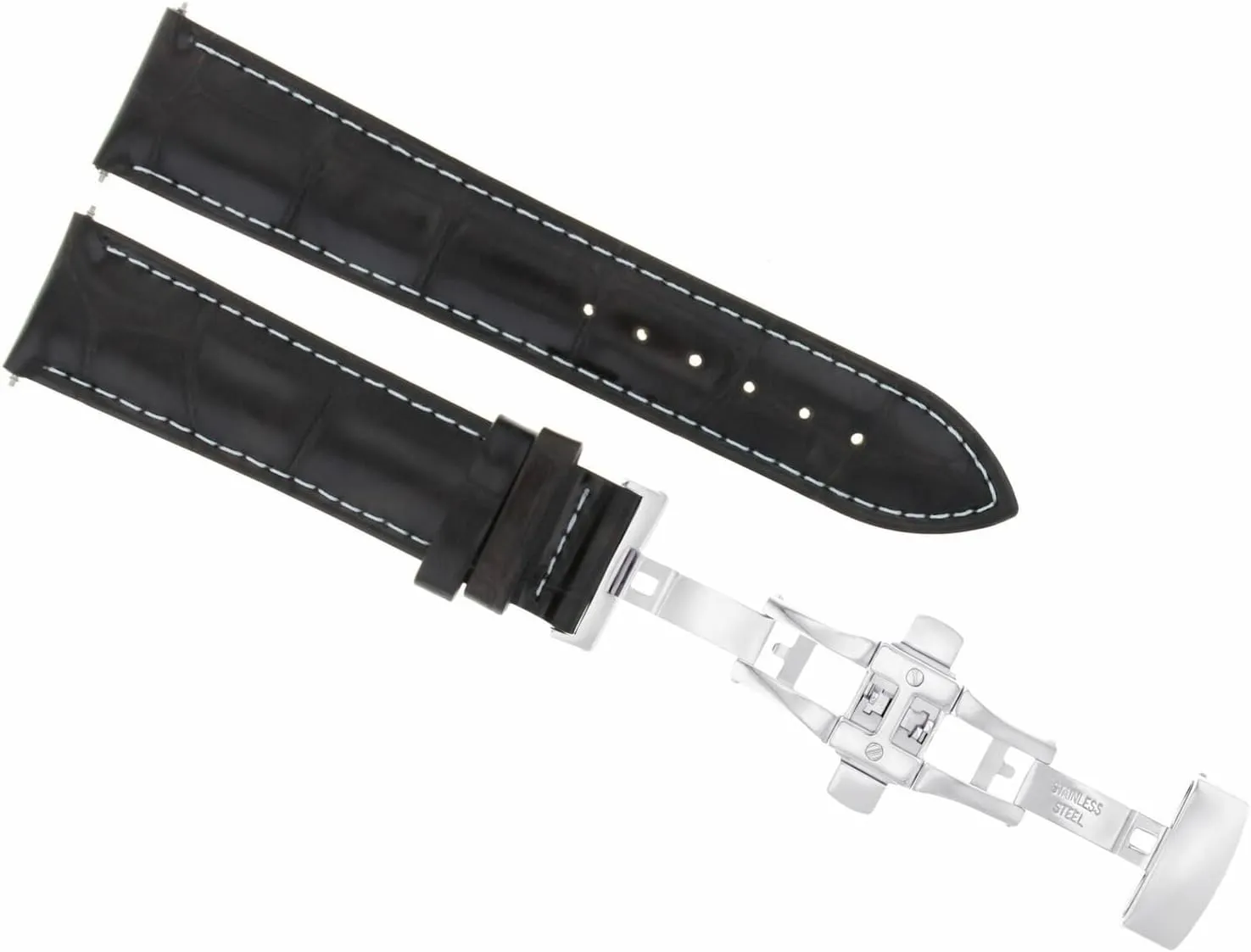 Ewatchparts 20mm Leather Watch Band Strap Compatible With Omega Seamaster Planet 2531.80 Dark Brown With White Stitching