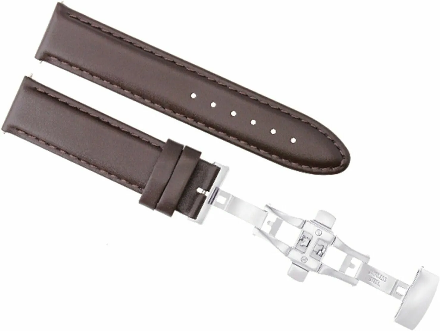 Ewatchparts 20mm Smooth Leather Watch Band Strap Deployment Clasp Compatible With Ulysse Nardin Dark Brown