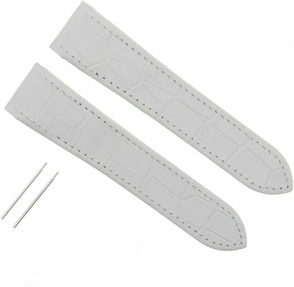 Ewatchparts 24.5mm Leather Watch Band Strap Compatible With Cartier Santos 100 Chrono XL White Includes Screw