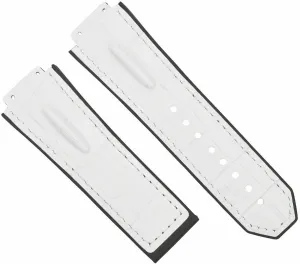 Ewatchparts 25mm Leather Rubber Strap Compatible With 44-45mm Hublot Big Bang Ceramic Fusion White