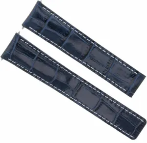 Ewatchparts Leather Watch Band Strap Compatible With Breitling Chronomat Deployment Clasp 20/18 Blue With White Stitching
