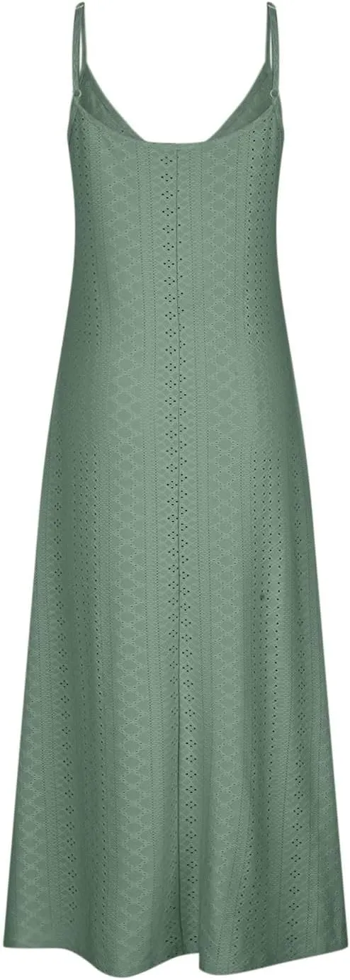 Eyelet Dress for Women 2024 Casual Sleeveless Long Maxi Dress Trendy Sexy V Neck Slip Dress Summer Vacation Outfits