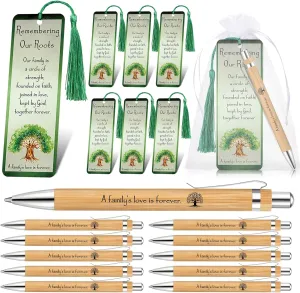 Family Reunion Favors Bamboo Pens Inspirational Ballpoint Pen with Bookmarks Paper Bookmarks and Gift Bag Family Reunion Gifts for Party Guest(50)