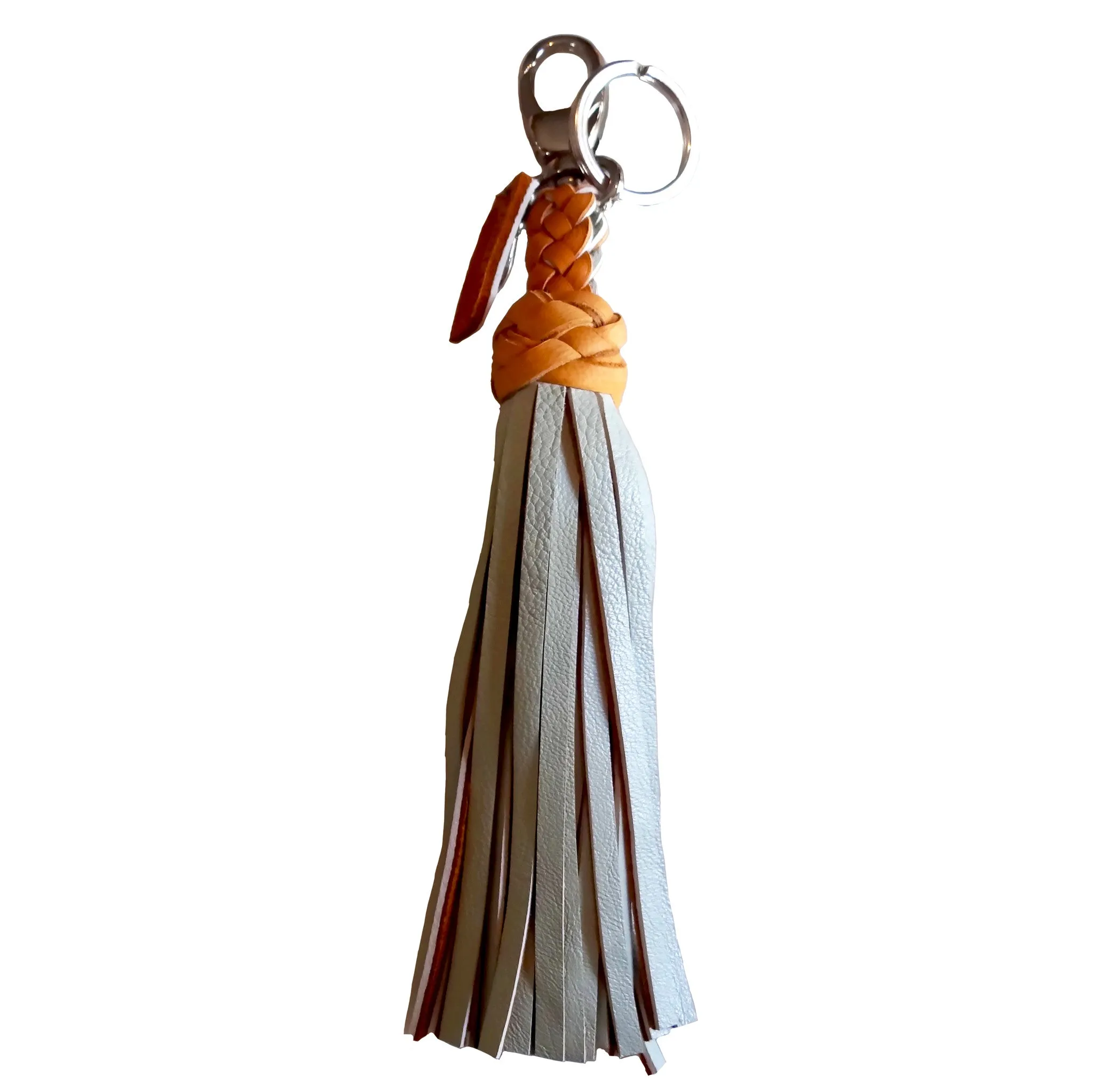 FANNY TASSEL KEYRING TAN & SEA FOAM
