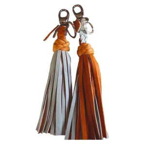 FANNY TASSEL KEYRING TAN & SEA FOAM