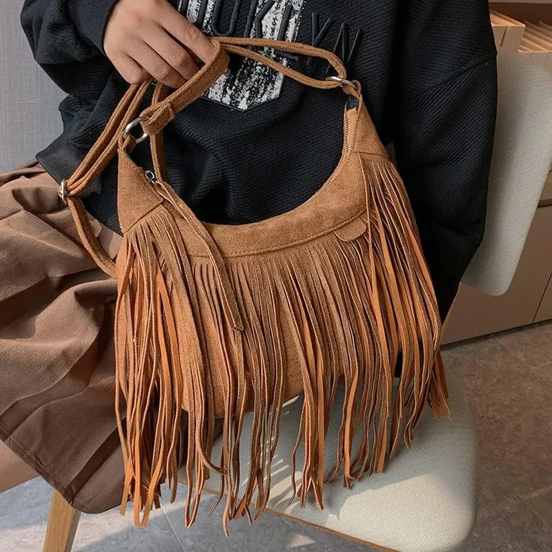 Fashion Tassel Cross-body Shoulder Tote Bag Women's PU Leather Tassel Cross-body Bag