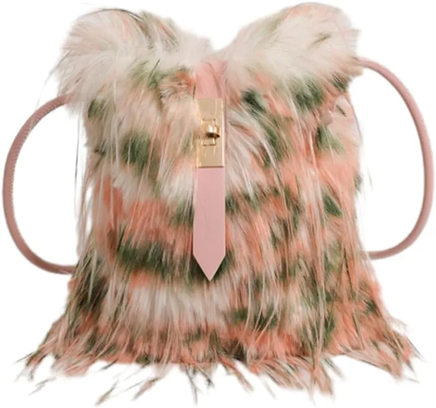 Faux Fur Crossbody Bags for Women Fashion Clutch Purses for Evening Party Slouchy Handbag Y2k Purse Phone Bag with Buckle