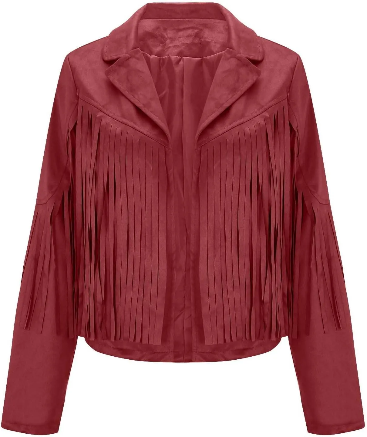 Faux Suede Leather Fringe Jacket for Women 70s Hippie Cardigans Trendy Motorcycle Tassels Long Sleeve Coats