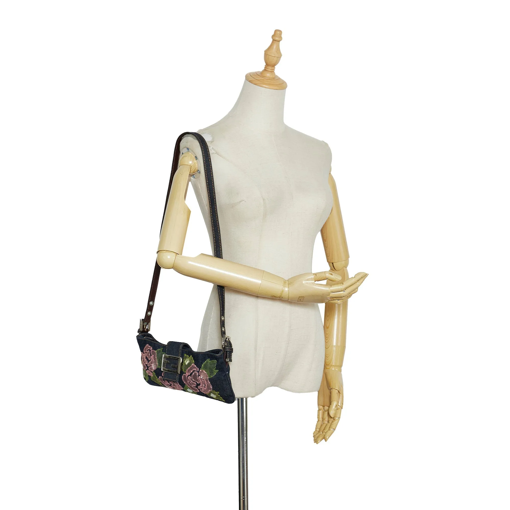 FENDI Embroidered Denim Baguette