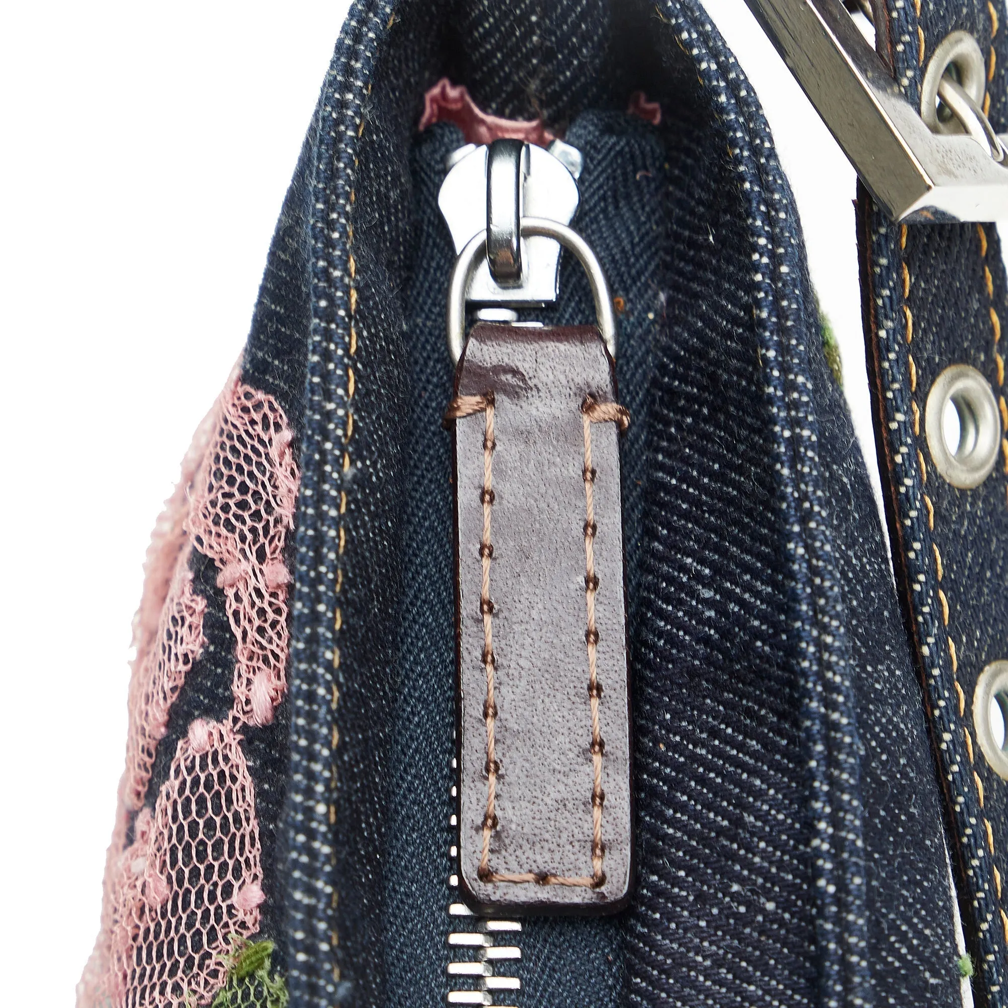 FENDI Embroidered Denim Baguette