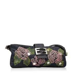 FENDI Embroidered Denim Baguette