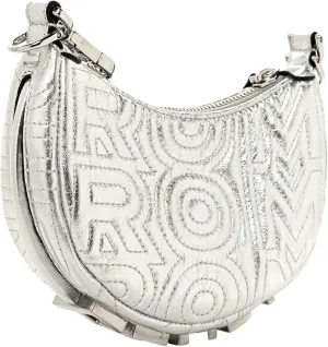 FENDI Fendigraphy Silver Nano Embroidered Miniature Hobo Charm Leather Bag