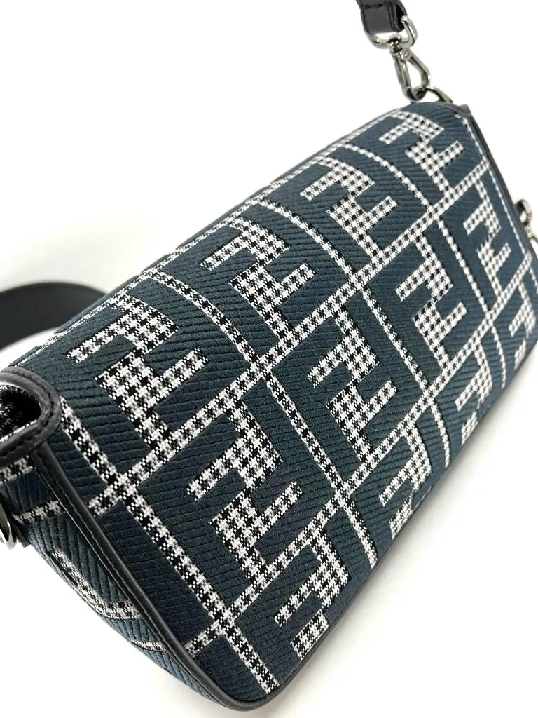 FENDI HOUNDSTOOTH WOOL FF EMBROIDERY SHOULDER BAG