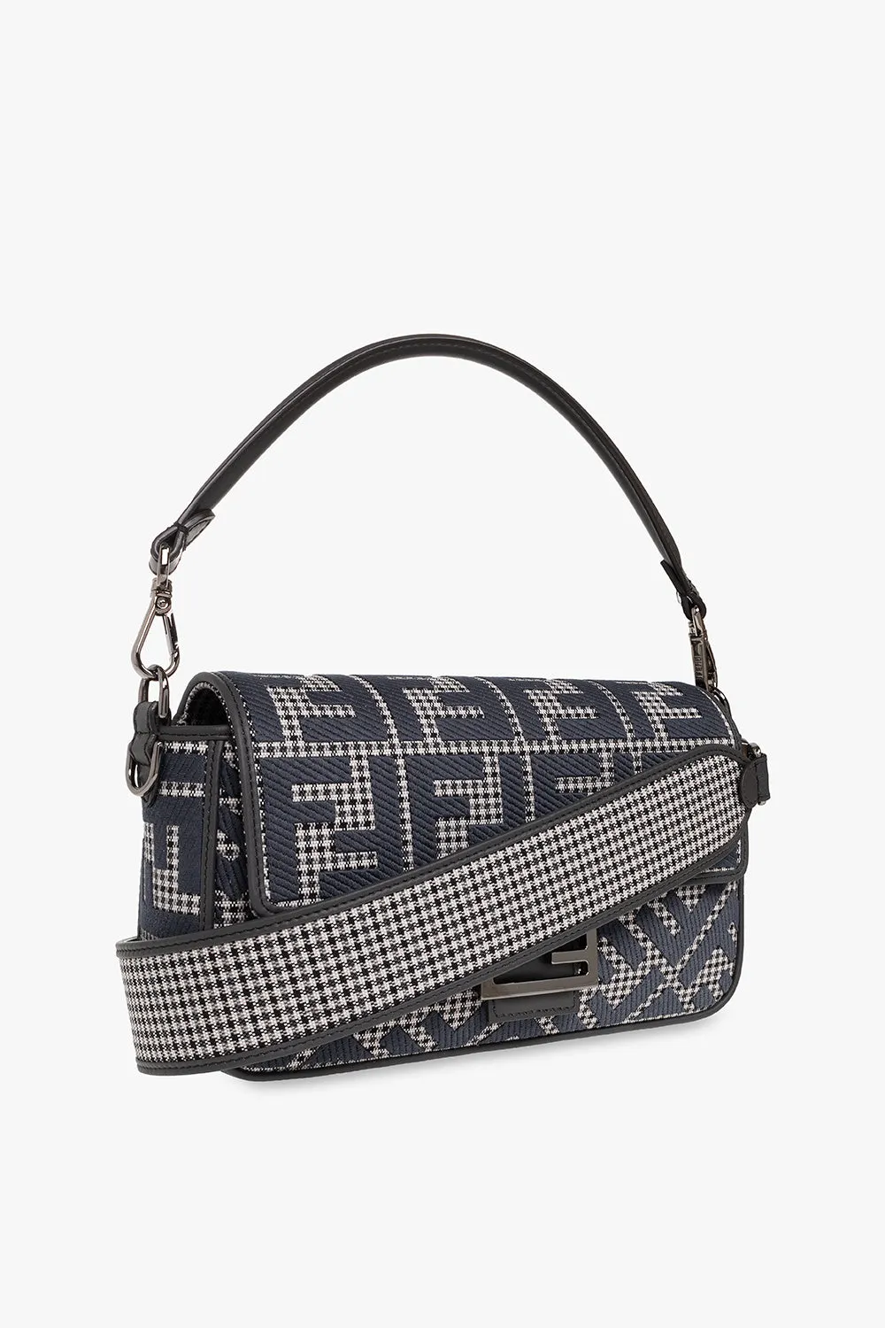 FENDI HOUNDSTOOTH WOOL FF EMBROIDERY SHOULDER BAG