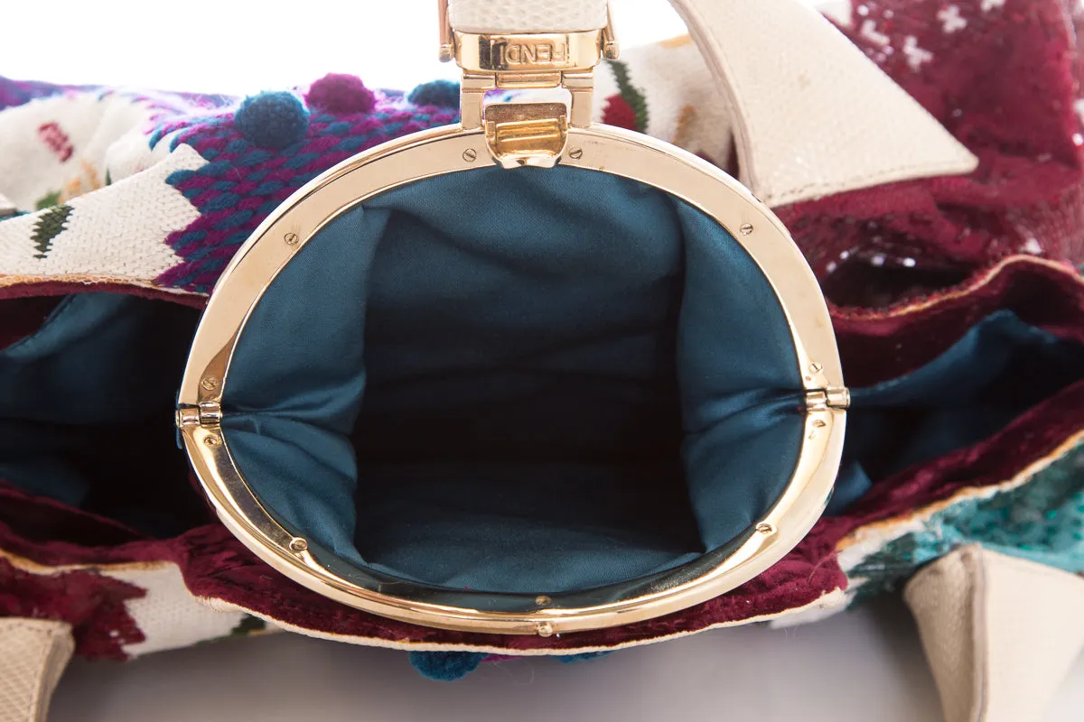 Fendi Ivory & Multicolor Limited Edition Embroidered Spy Hobo