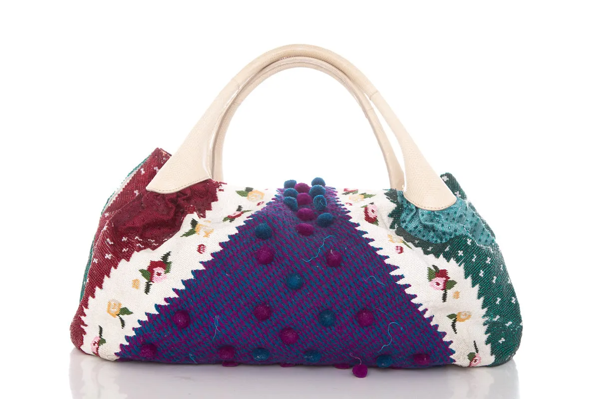 Fendi Ivory & Multicolor Limited Edition Embroidered Spy Hobo