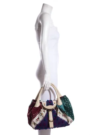 Fendi Ivory & Multicolor Limited Edition Embroidered Spy Hobo