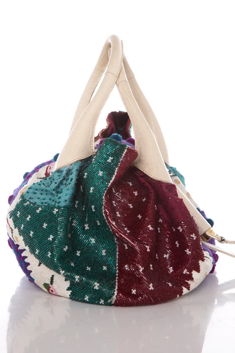 Fendi Ivory & Multicolor Limited Edition Embroidered Spy Hobo