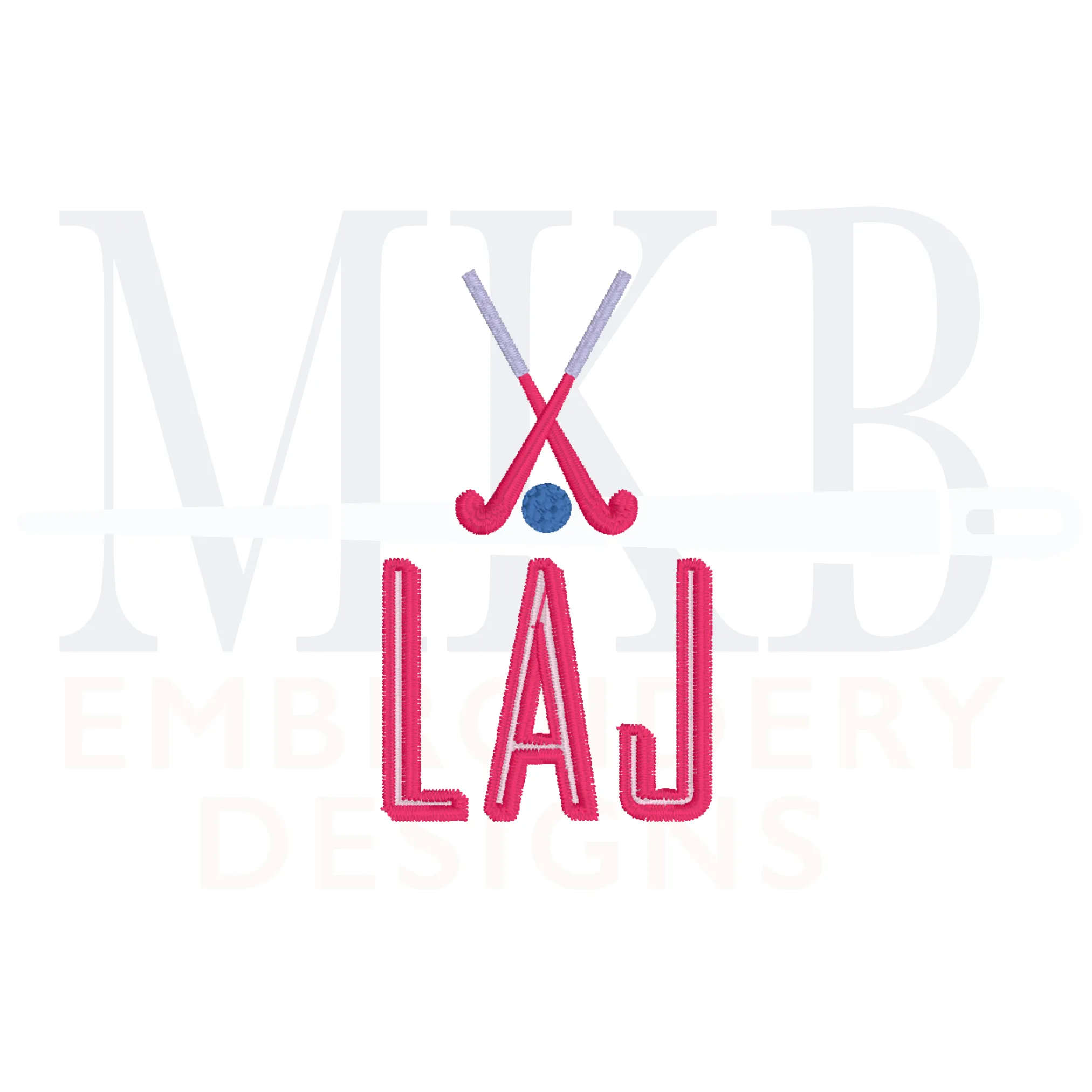 Field Hockey Embroidery Design File, Mini Crossed Field Hockey Sticks