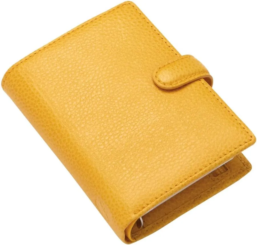 Filofax Finsbury Organizer, Mini Size, Mustard - Traditional Grained Leather, Five Rings, Week-to-View Calendar Diary, Multilingual, 2025 (C022618-25)