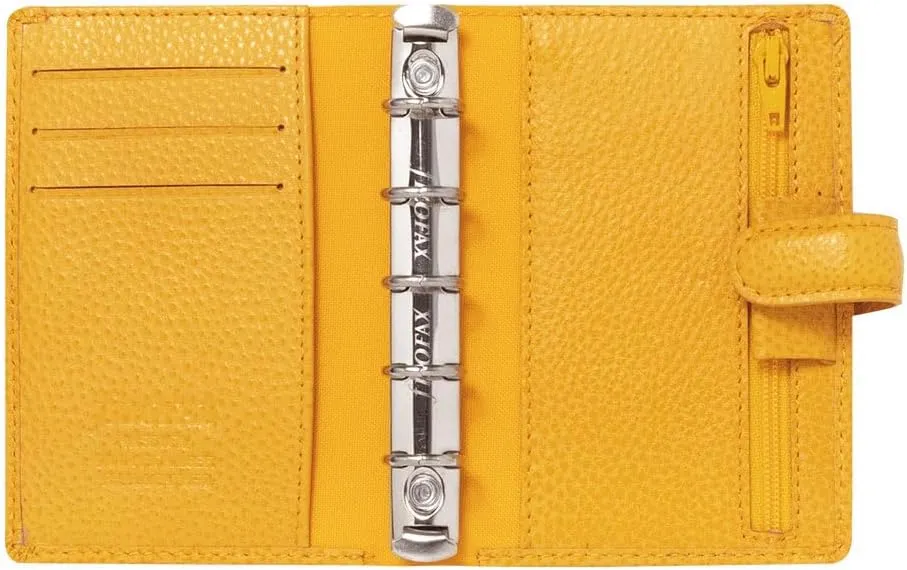 Filofax Finsbury Organizer, Mini Size, Mustard - Traditional Grained Leather, Five Rings, Week-to-View Calendar Diary, Multilingual, 2025 (C022618-25)