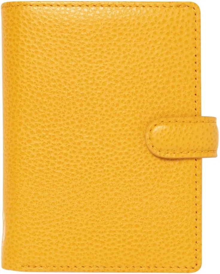 Filofax Finsbury Organizer, Mini Size, Mustard - Traditional Grained Leather, Five Rings, Week-to-View Calendar Diary, Multilingual, 2025 (C022618-25)