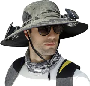 Fishing Hat with Built in Fan, New Sun Hat with Fans Solar Power,Outdoor Wide Brim Sun Hat with Fans for Men