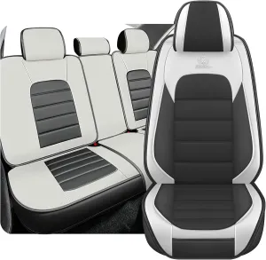 Fit for 98% of BMW Car Seat Covers, Full Surround Napa Leather Auto Seat Cover Reserve Airbag Exit(Gray&White,Full Set)