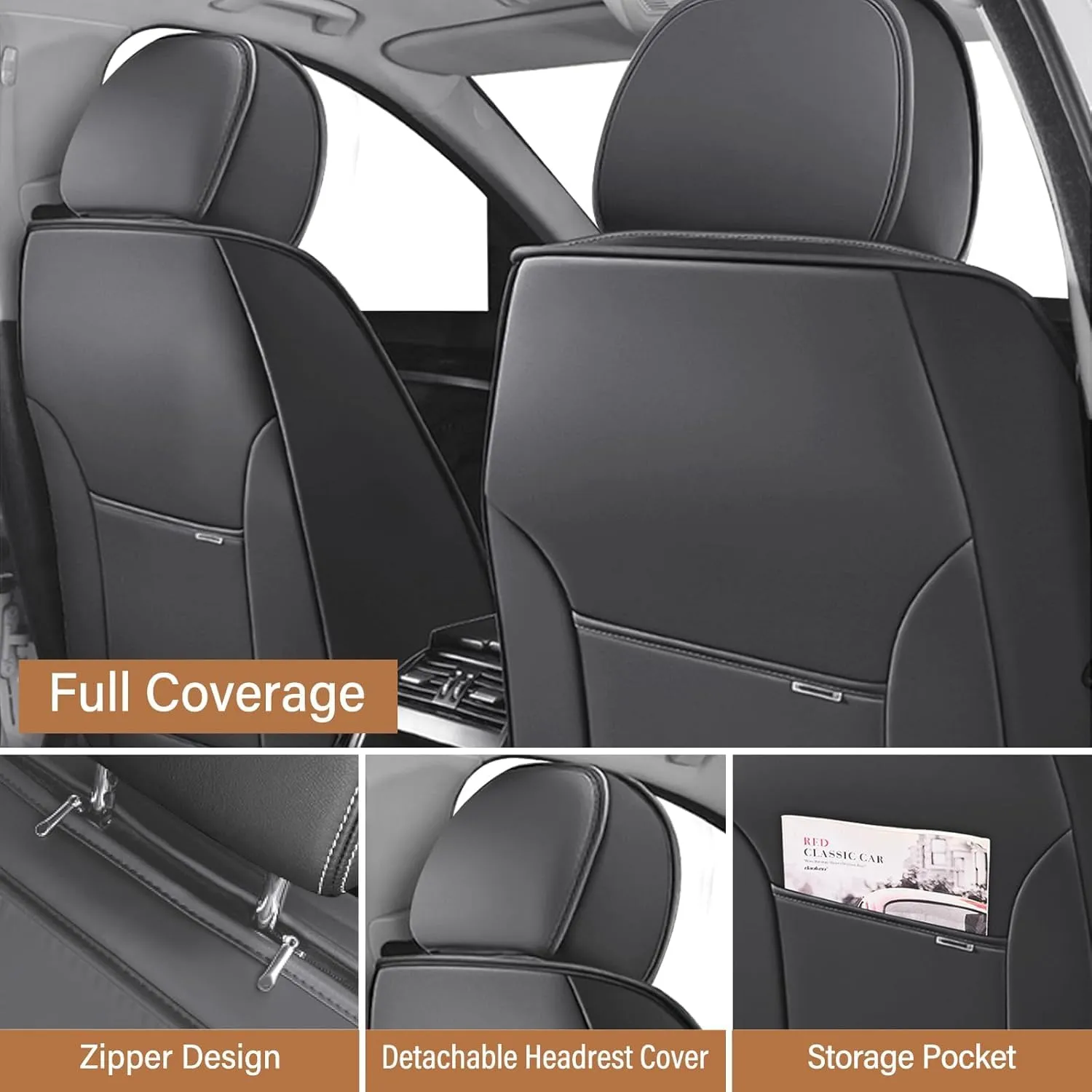 Fit for 98% of BMW Car Seat Covers, Full Surround Napa Leather Auto Seat Cover Reserve Airbag Exit(Gray&White,Full Set)