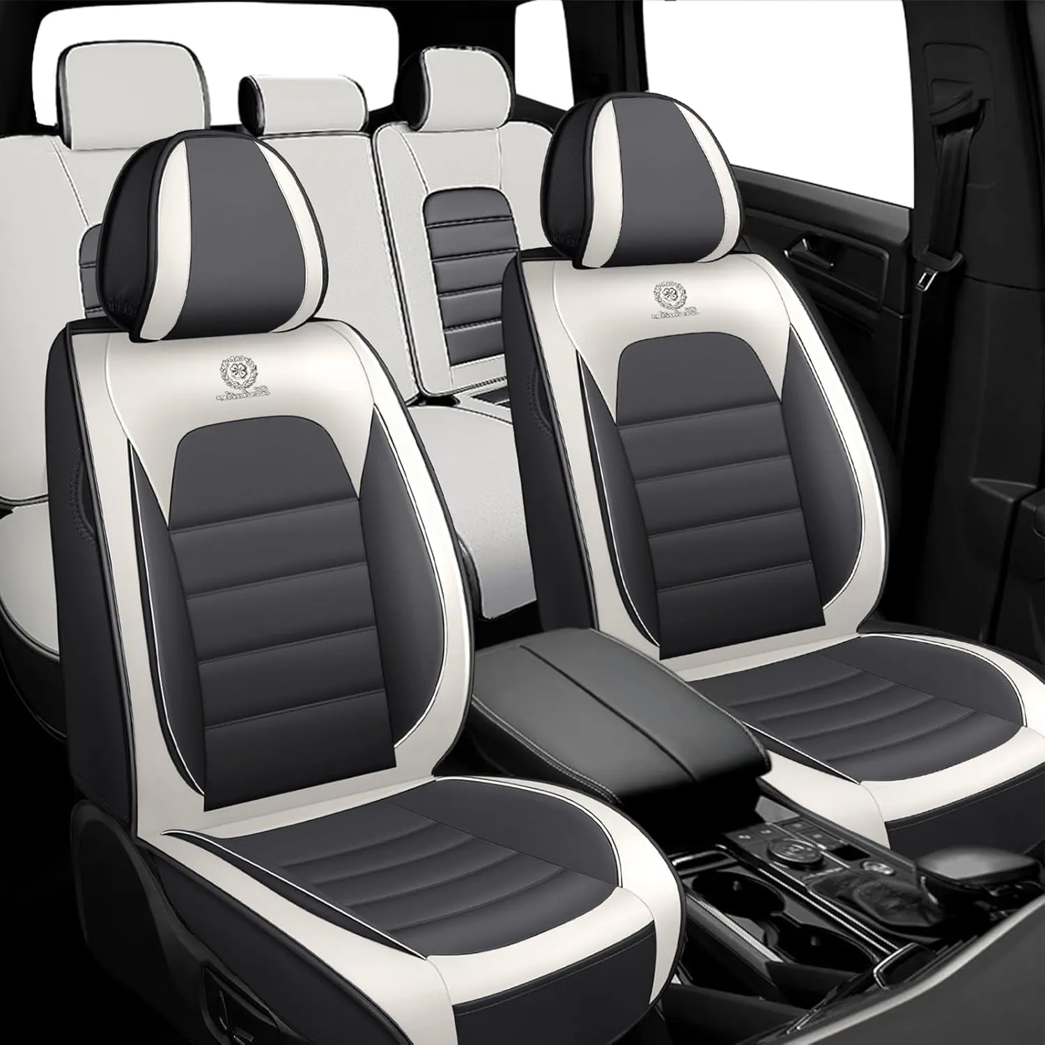 Fit for 98% of BMW Car Seat Covers, Full Surround Napa Leather Auto Seat Cover Reserve Airbag Exit(Gray&White,Full Set)