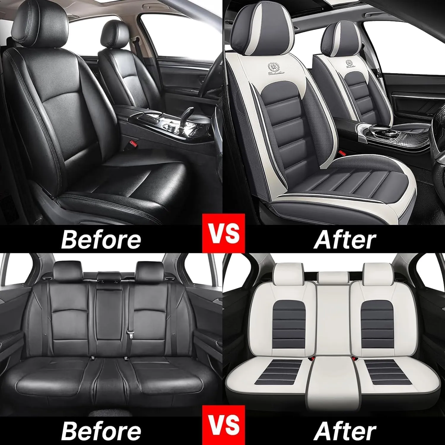 Fit for 98% of BMW Car Seat Covers, Full Surround Napa Leather Auto Seat Cover Reserve Airbag Exit(Gray&White,Full Set)