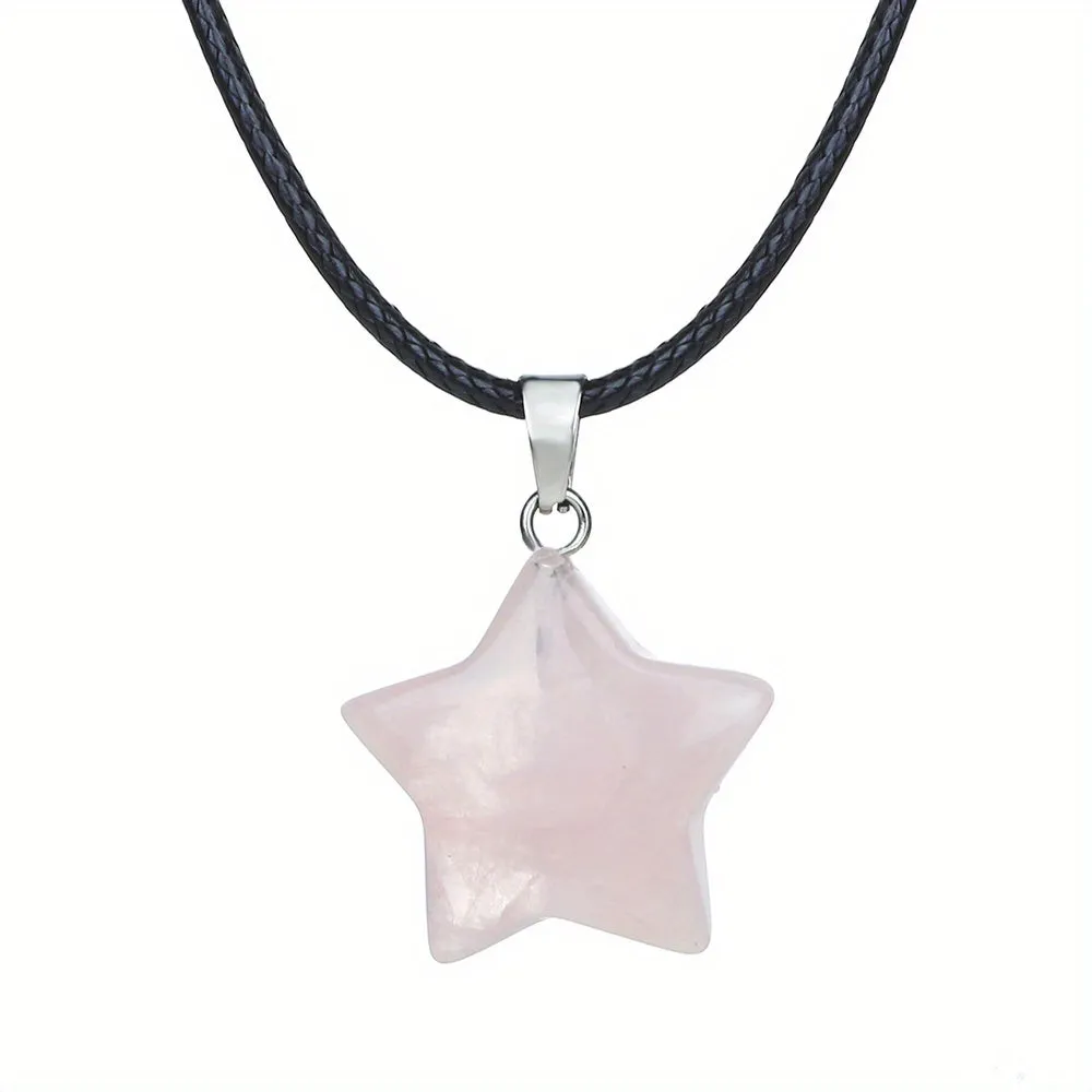 Five pointed Star Shape Quartz Stone Pendant Bohemia Necklace