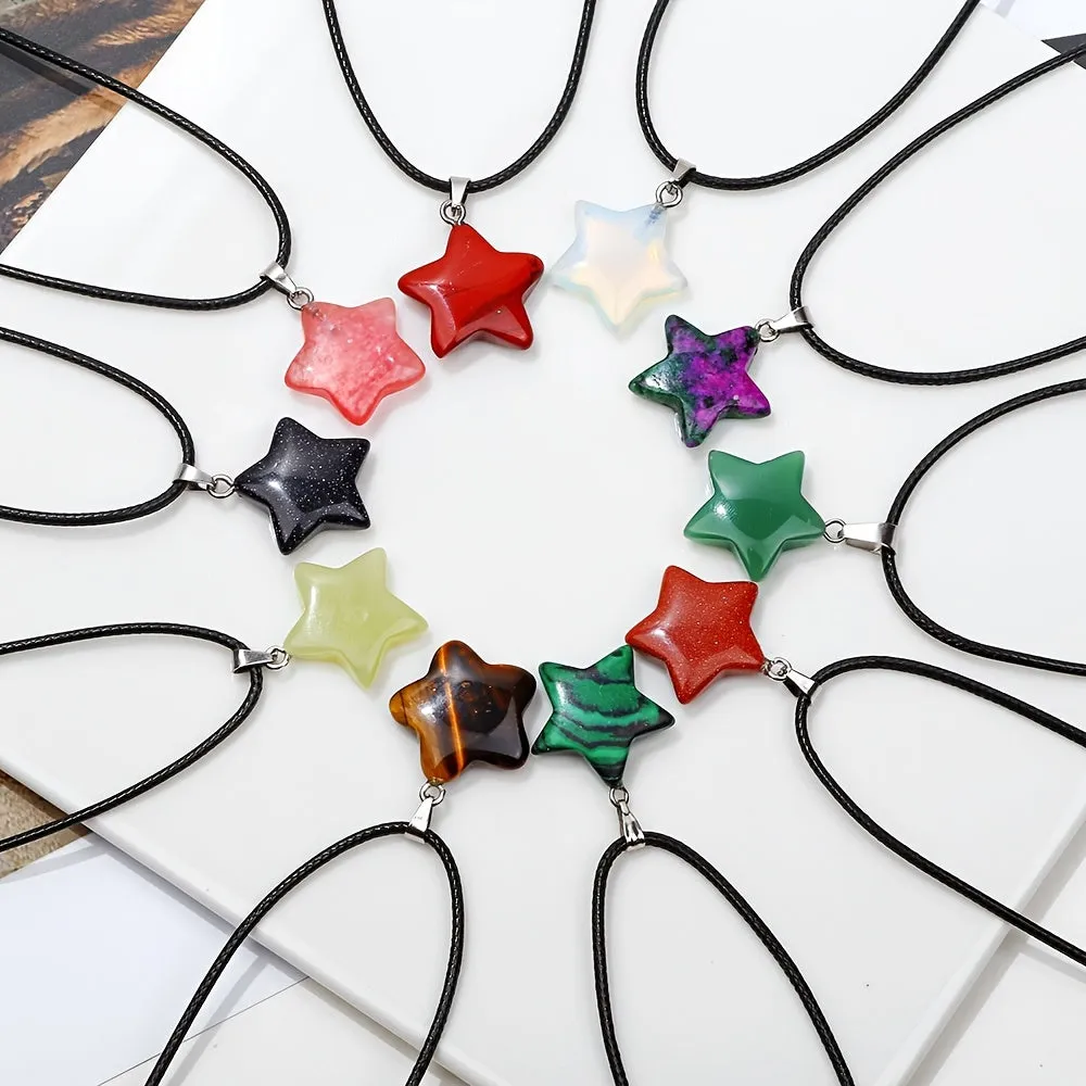 Five pointed Star Shape Quartz Stone Pendant Bohemia Necklace