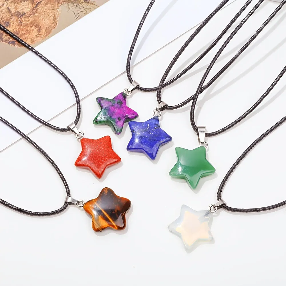 Five pointed Star Shape Quartz Stone Pendant Bohemia Necklace