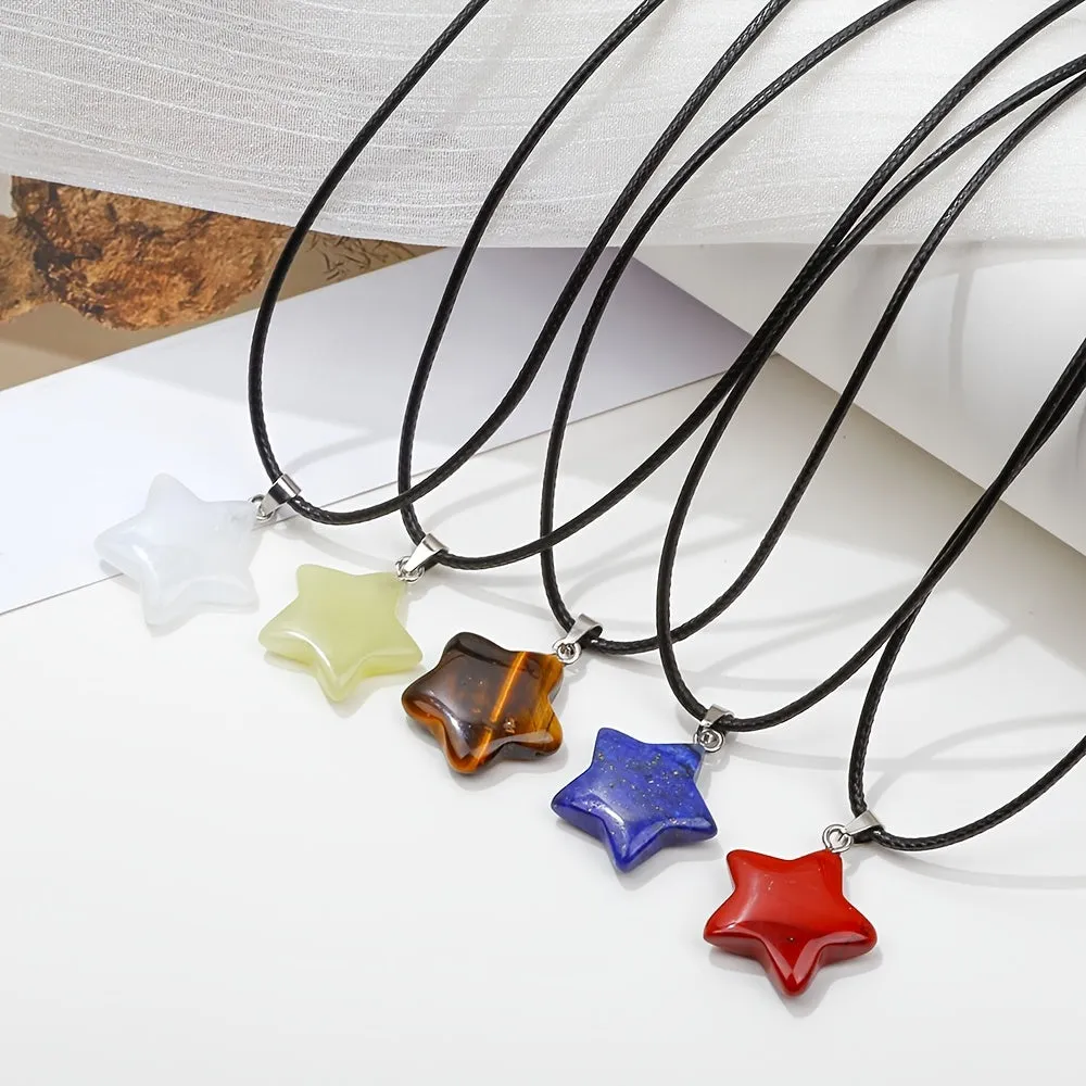 Five pointed Star Shape Quartz Stone Pendant Bohemia Necklace