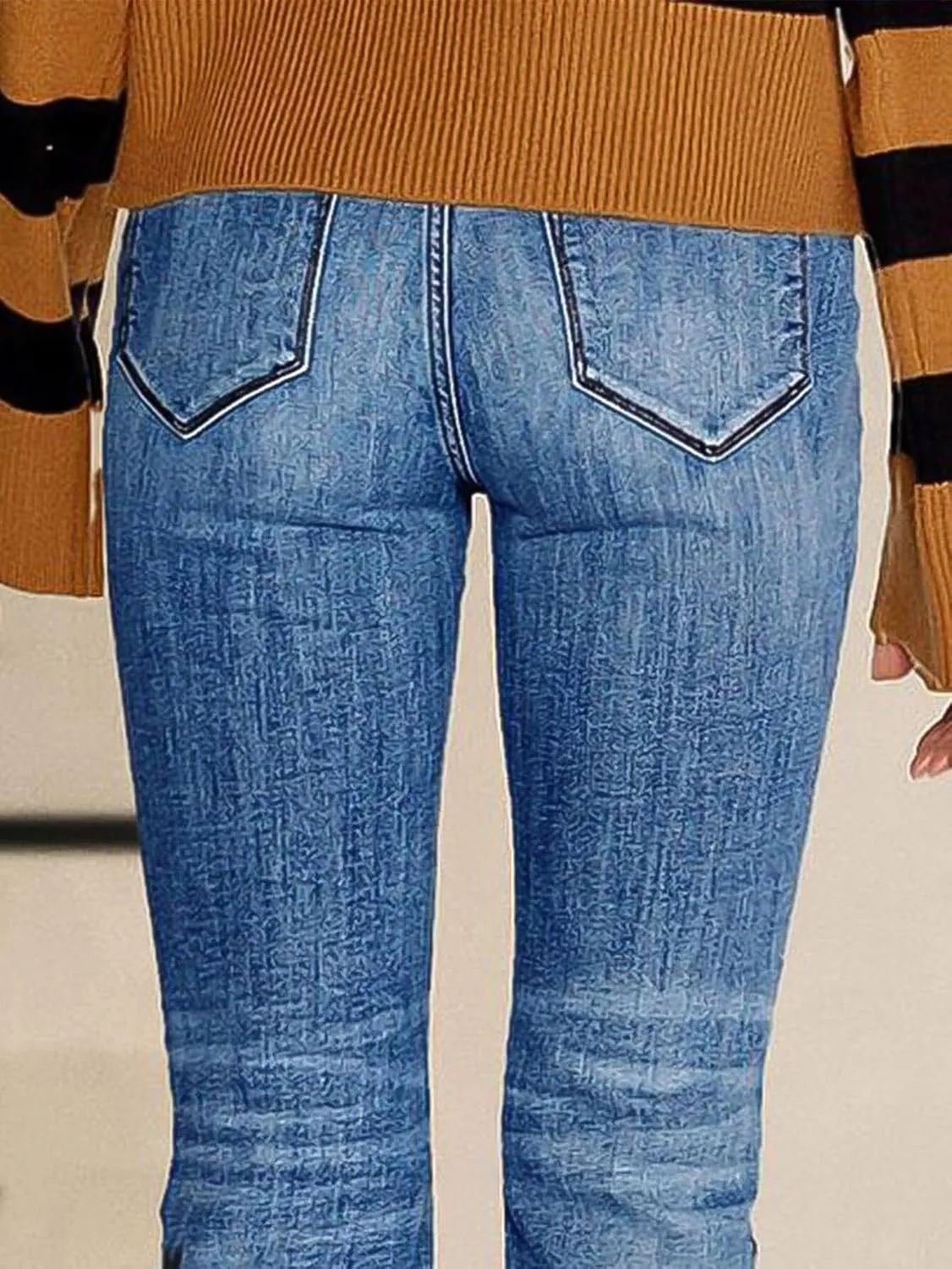 Flamingals Bootcut Jeans for Women Mid Waist Casual Wash Floral Embroidery High Stretch Jeans