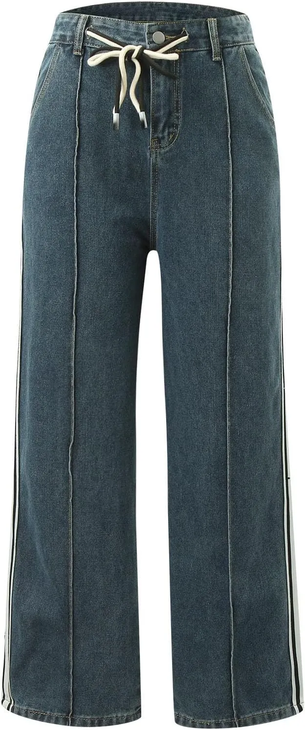 Flare Jeans for Women High Street Boyfrend Jeans Stretch Bootcut Denim Pants Fashion Baggy Raw Hem Trouser Jeans