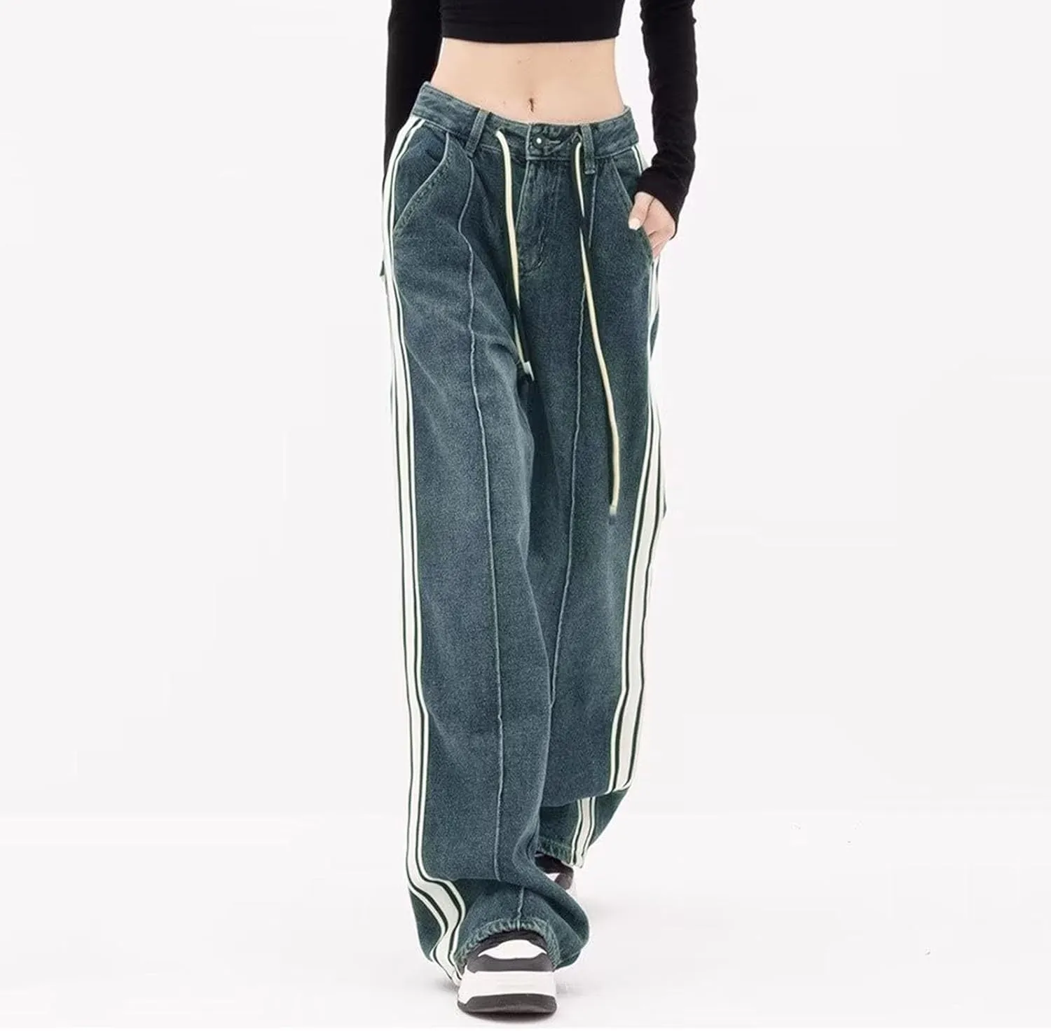 Flare Jeans for Women High Street Boyfrend Jeans Stretch Bootcut Denim Pants Fashion Baggy Raw Hem Trouser Jeans