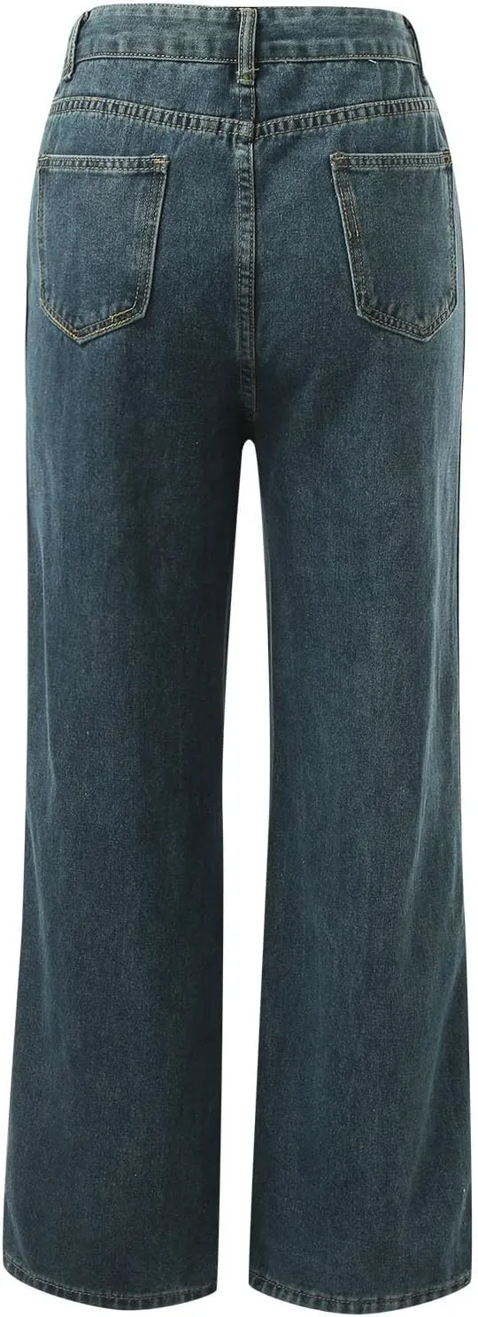 Flare Jeans for Women High Street Boyfrend Jeans Stretch Bootcut Denim Pants Fashion Baggy Raw Hem Trouser Jeans