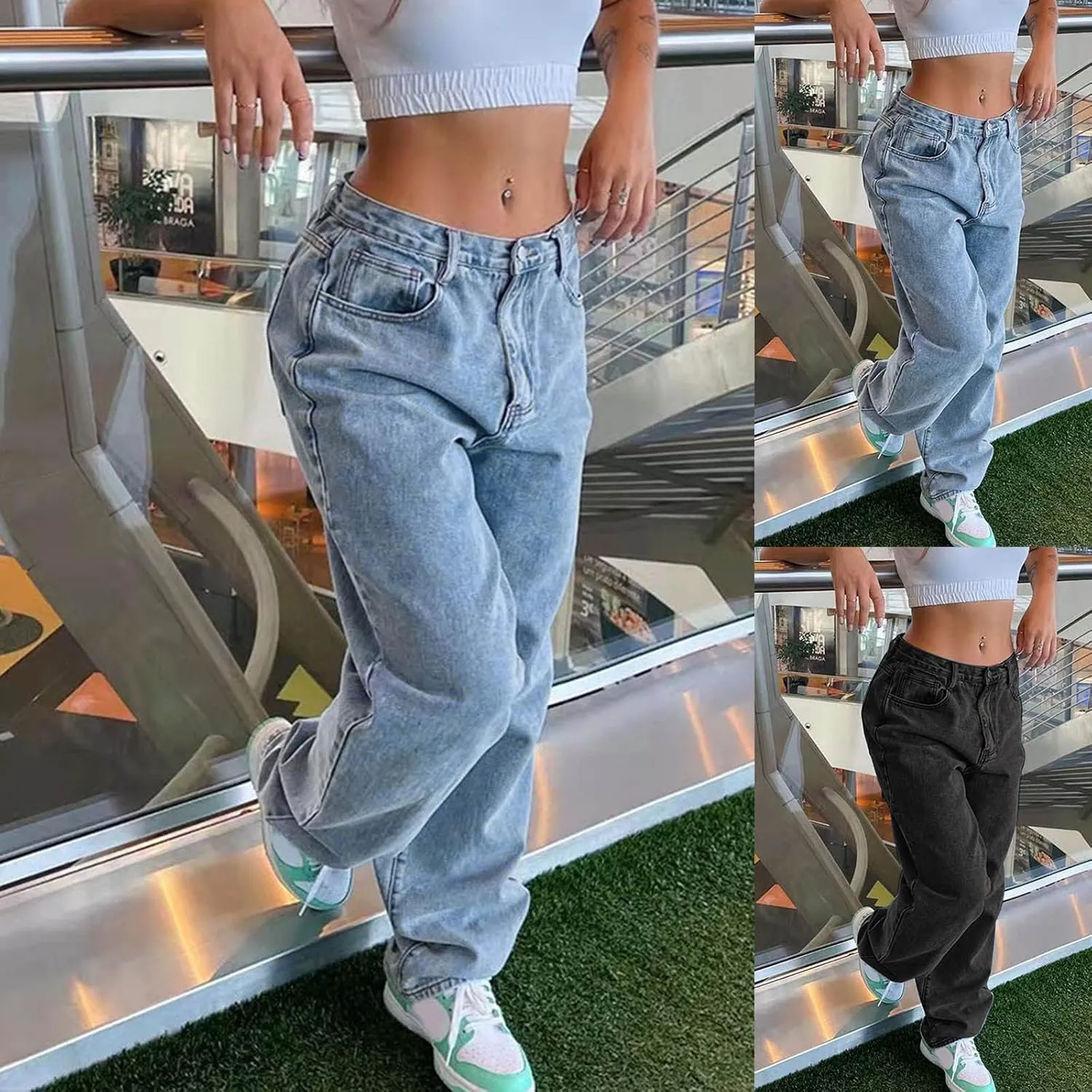 Flare Jeans for Women High Street Boyfrend Jeans Stretch Bootcut Denim Pants Fashion Baggy Raw Hem Trouser Jeans