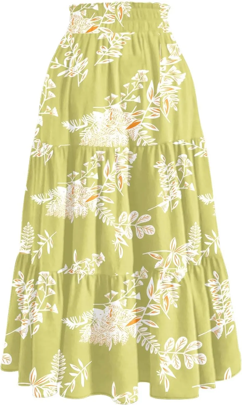 Floral Midi Length Skirt Casual Work Flowy A Line Skirts Summer Comfy Business Casual Outfits
